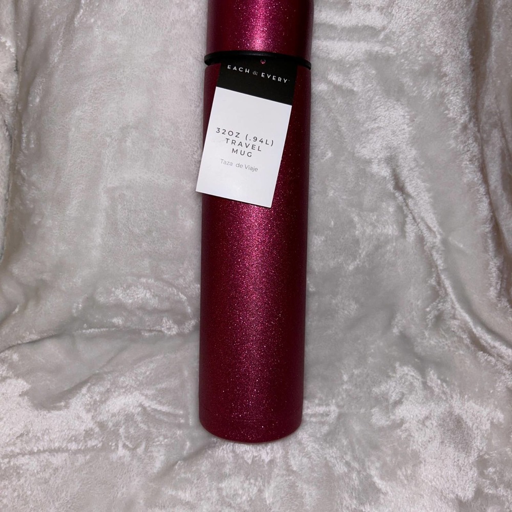 BLING HOT PINK FUCHSIA GLITTER 32 OZ STAINLESS STEEL INSULATED TRAVEL THERMOS - Picture 2 of 12